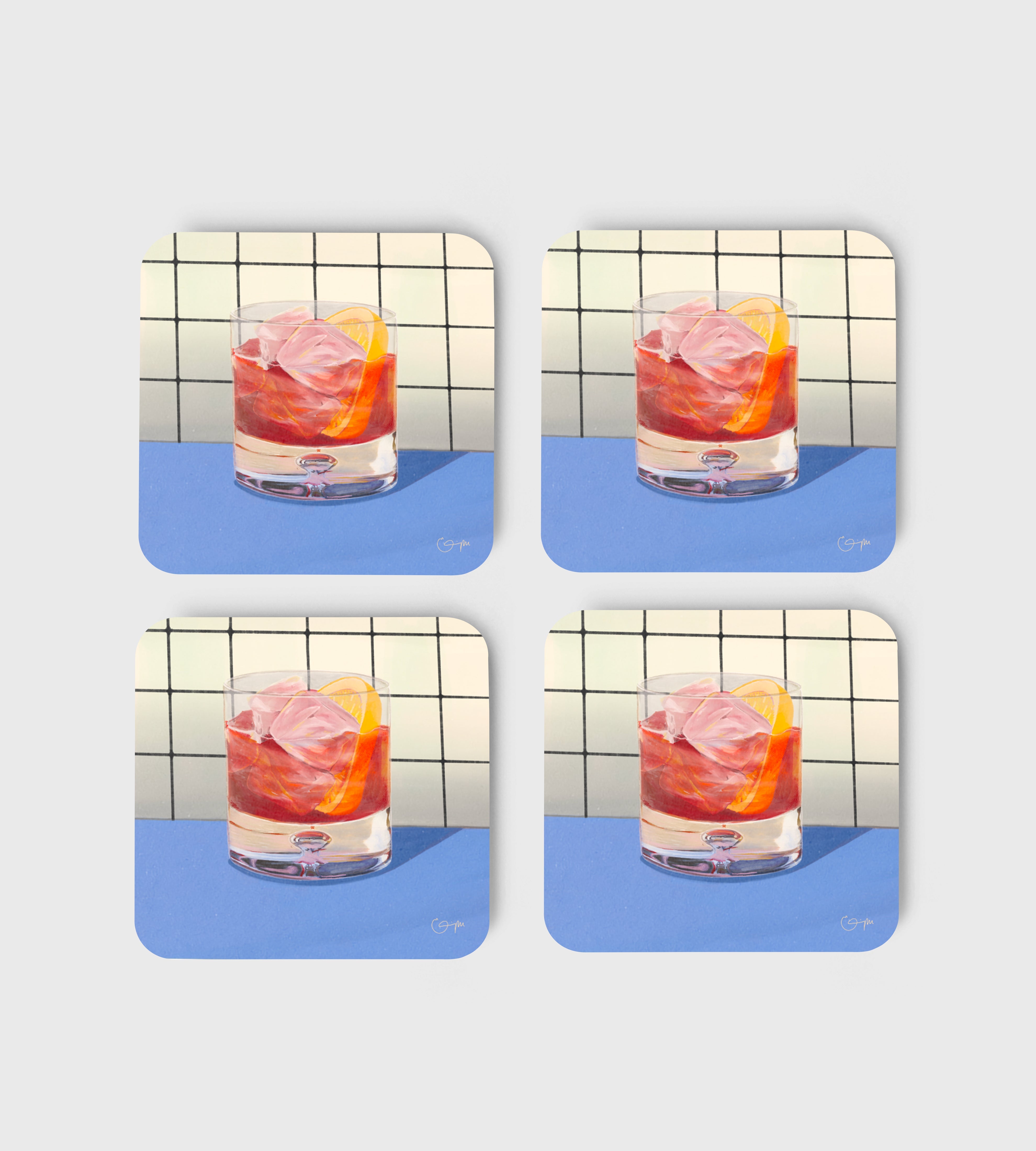 Elin PK Glasunderlägg 4 - pack Old Fashioned Blå Elin PK