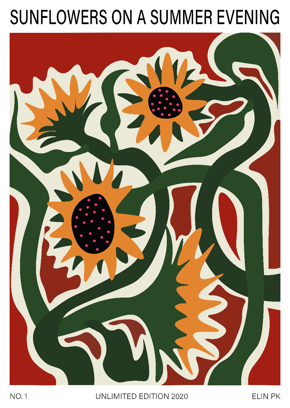 Elin PK "Sunflowers on a summer evening" Poster Elin PK