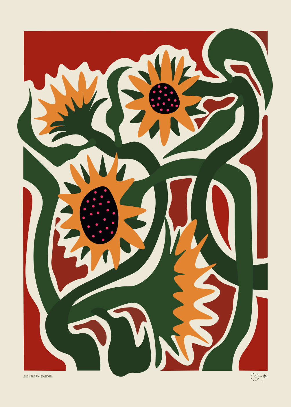 Elin PK "Sunflowers on a summerevening" Poster | Utan text Elin PK